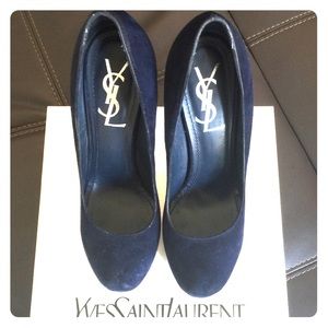YVES SAINT LAURENT Navy Suede Platform Stiletto
